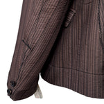 Issey Miyake Y2K Brown Top Stitched Striped Double Breasted Jacket, detail