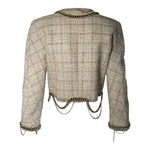 R13 Beige Tweed 2020s Cropped Jacket with Gold Toned Chains, back