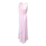 1990's Pale Pink Silk Chiffon Goddess Gown with Tie Neck Scarf, back with flutter