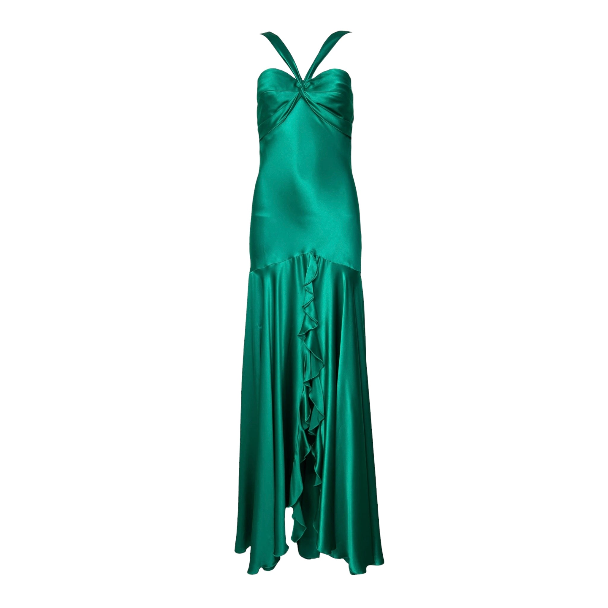 Green 2020s Does 1930s Glamorous Silk Satin Gown
