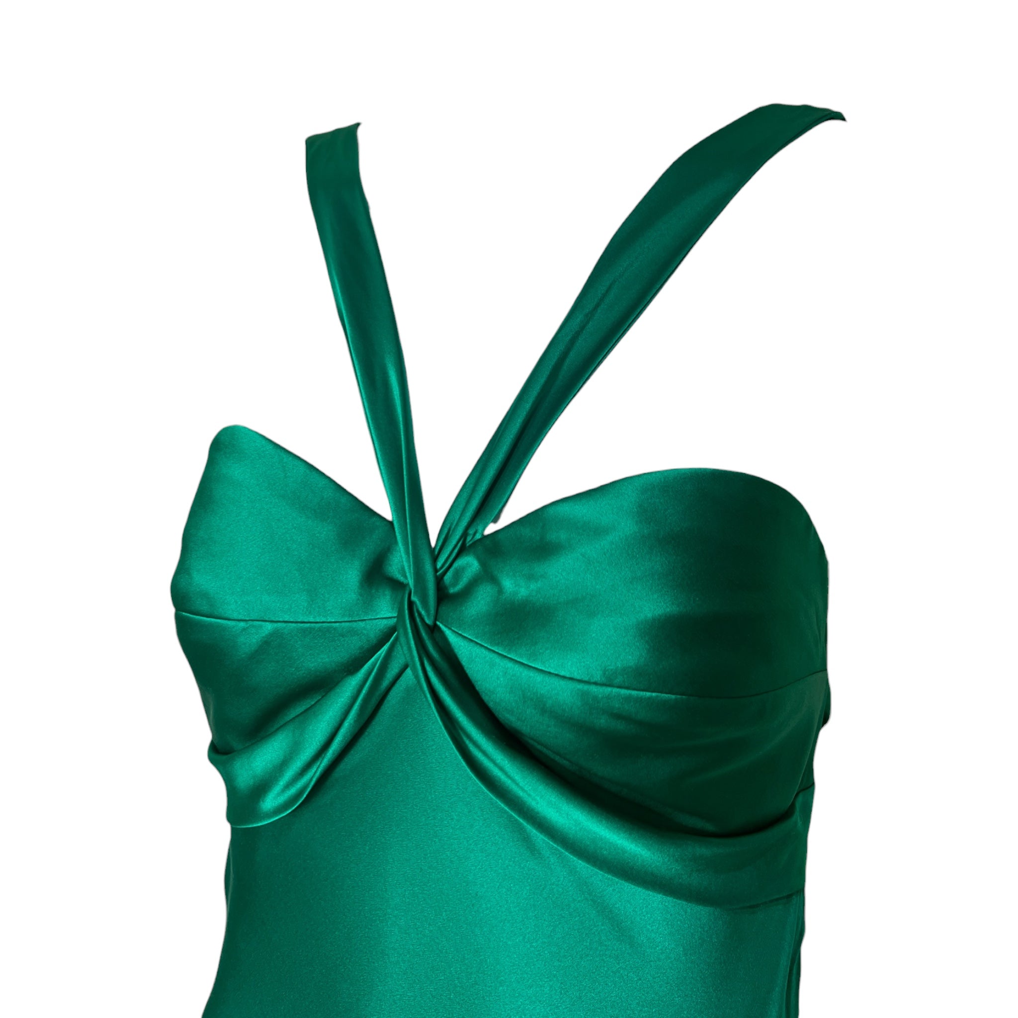 Green 2020s Does 1930s Glamorous Silk Satin Gown, bodice