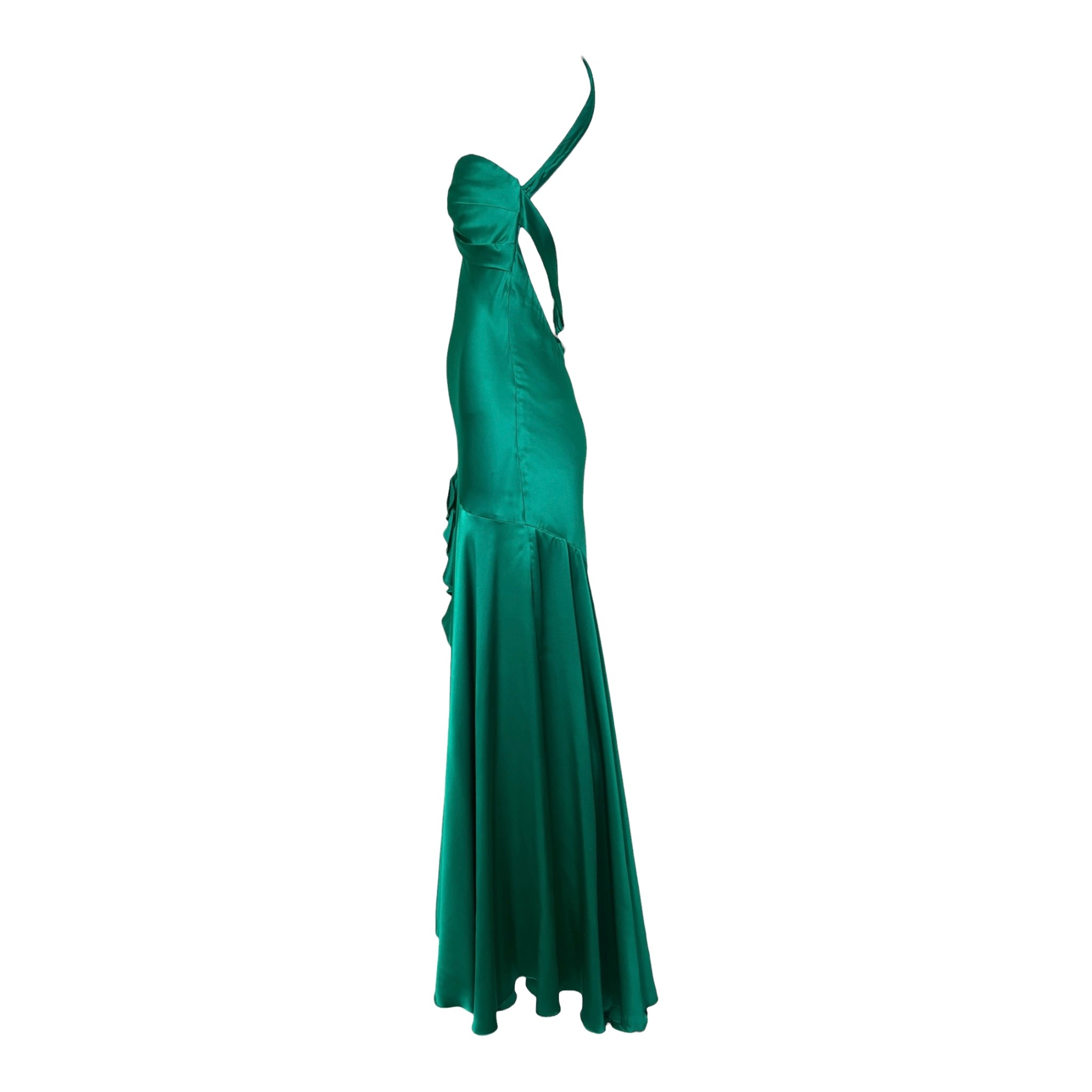 Green 2020s Does 1930s Glamorous Silk Satin Gown, side 2