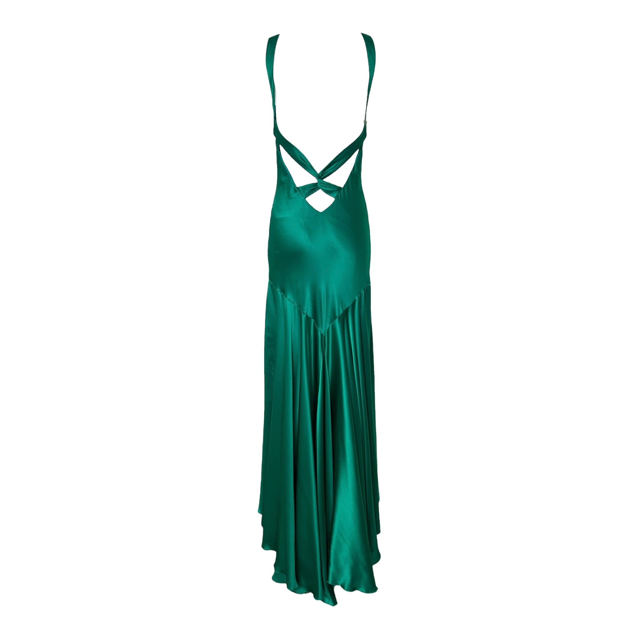 Green 2020s Does 1930s Glamorous Silk Satin Gown, back