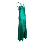 Green 2020s Does 1930s Glamorous Silk Satin Gown, slight side