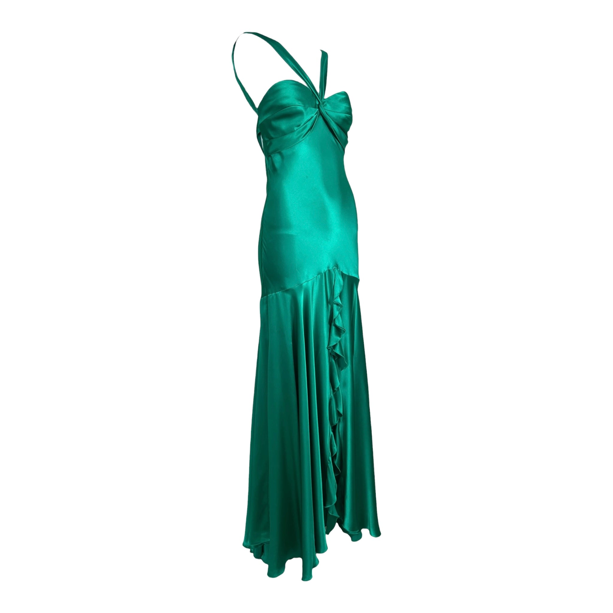 Green 2020s Does 1930s Glamorous Silk Satin Gown, slight side