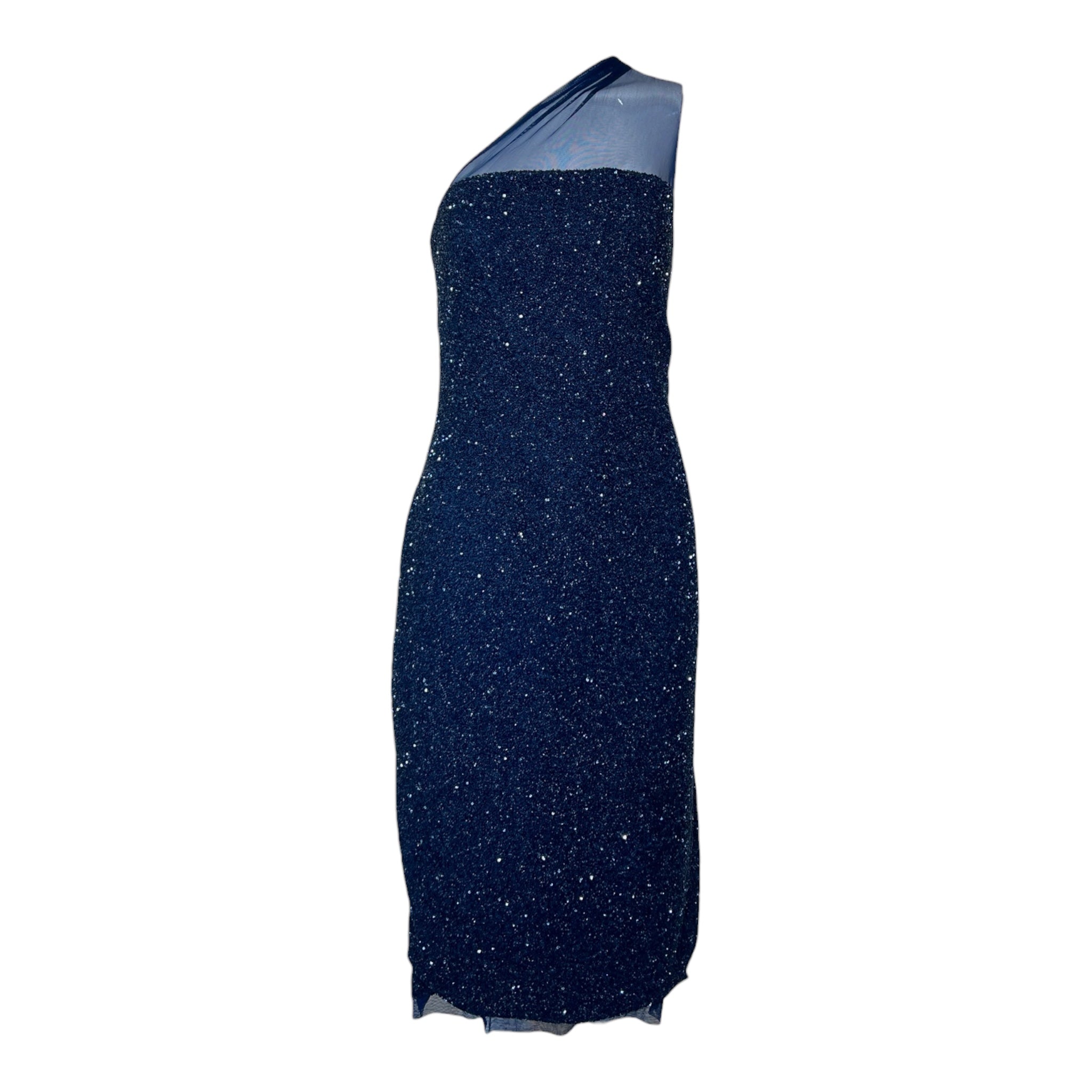 Germán Valdivia 2010s Midnight Blue Beaded One Shoulder Dress