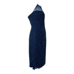 Germán Valdivia 2010s Midnight Blue Beaded One Shoulder Dress, slight side