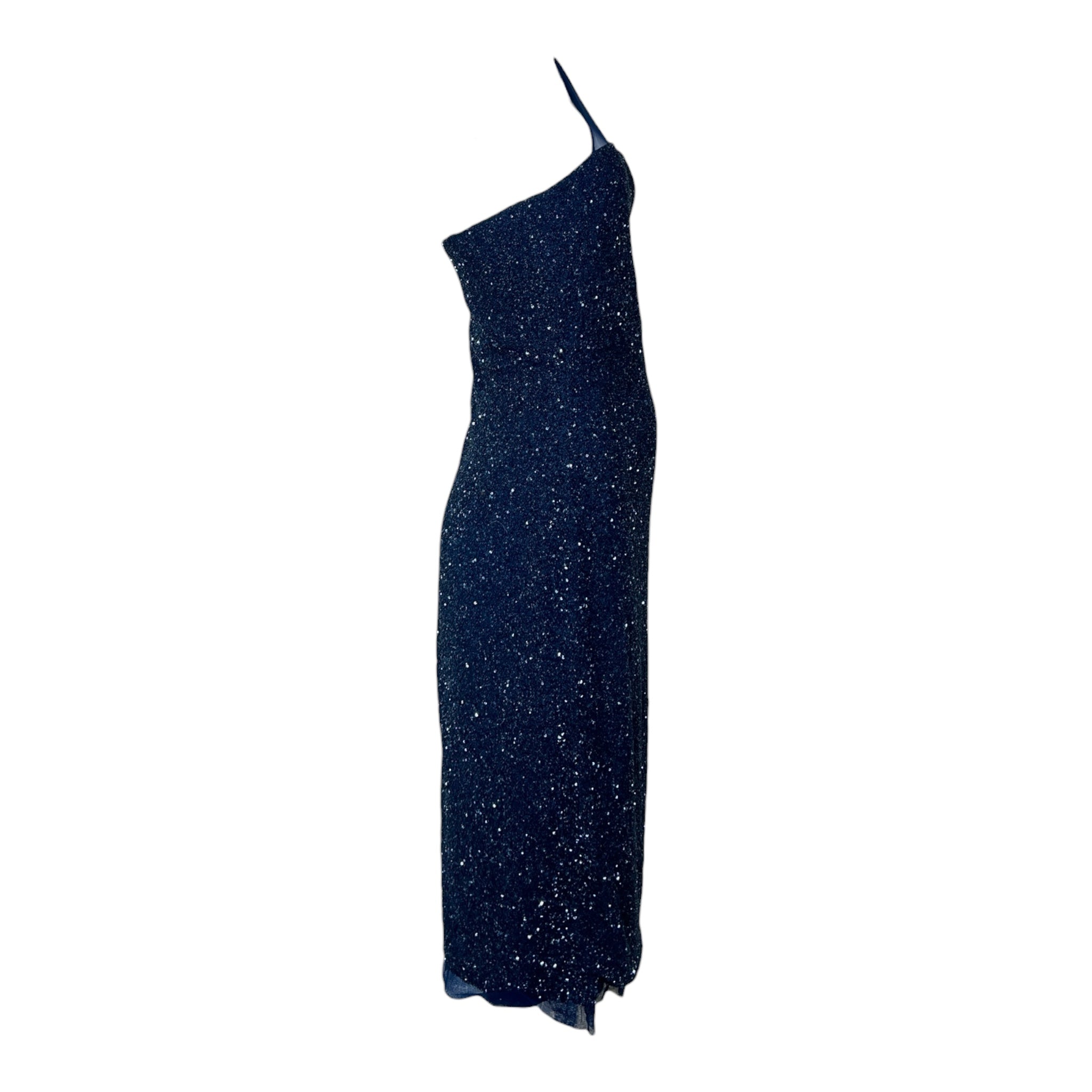 Germán Valdivia 2010s Midnight Blue Beaded One Shoulder Dress, side