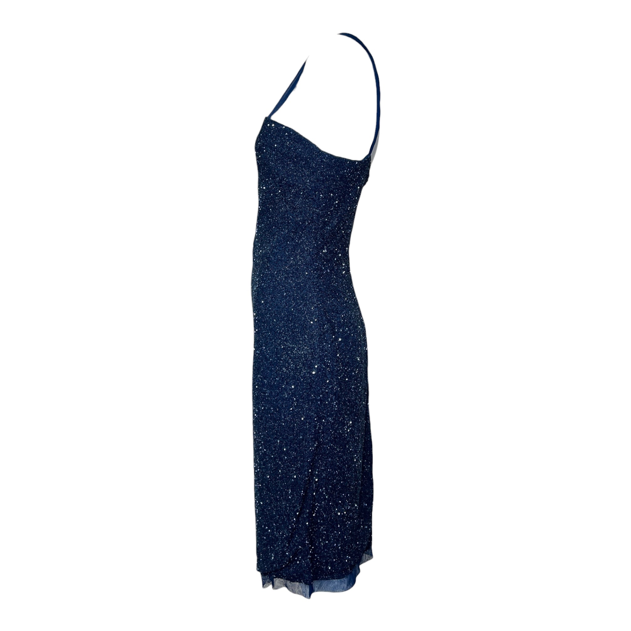 Germán Valdivia 2010s Midnight Blue Beaded One Shoulder Dress, side 2