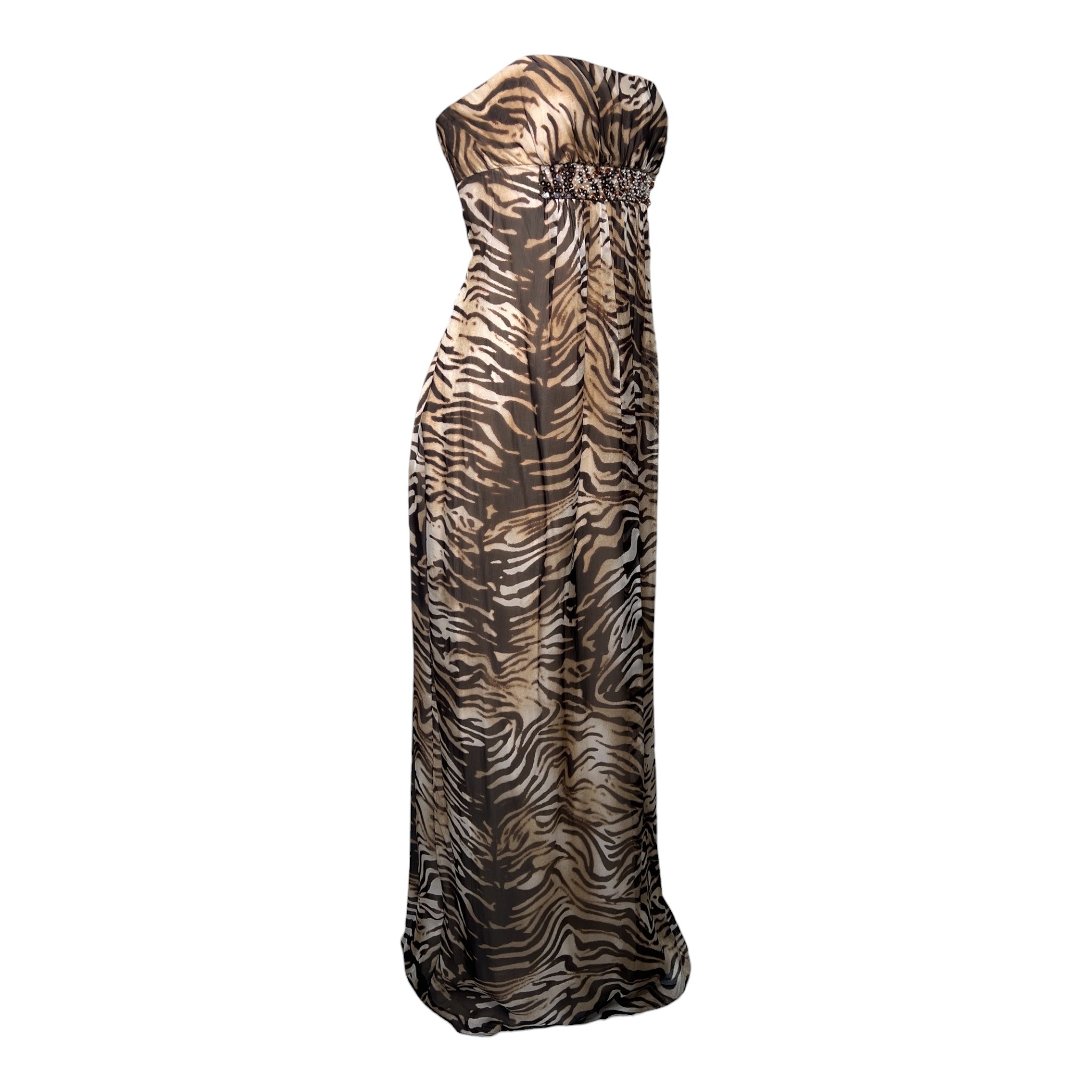 Shawn Ray Fons 2010s Brown Tiger Striped Strapless Gown, slight side