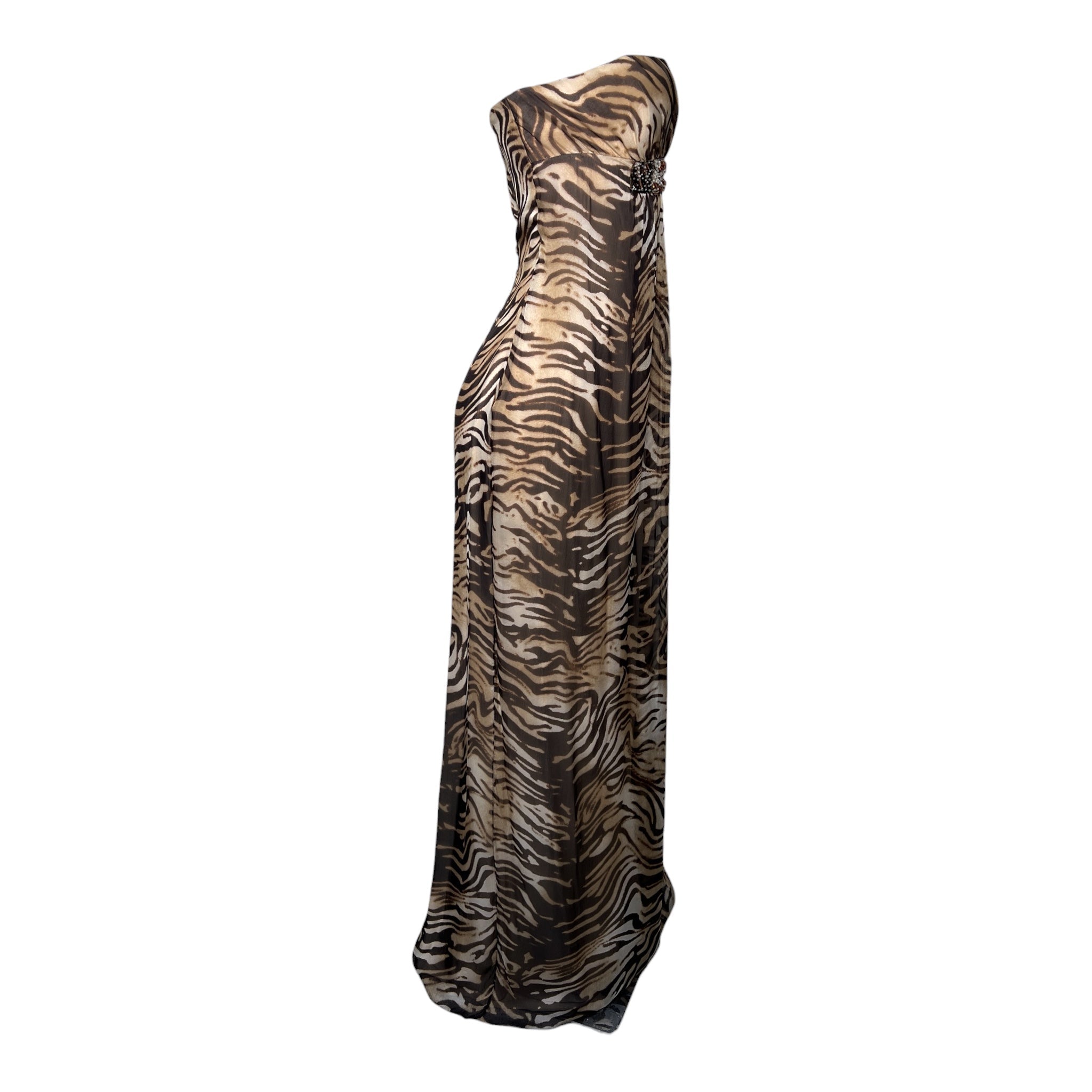 Shawn Ray Fons 2010s Brown Tiger Striped Strapless Gown, side