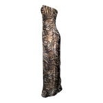 Shawn Ray Fons 2010s Brown Tiger Striped Strapless Gown, side 2