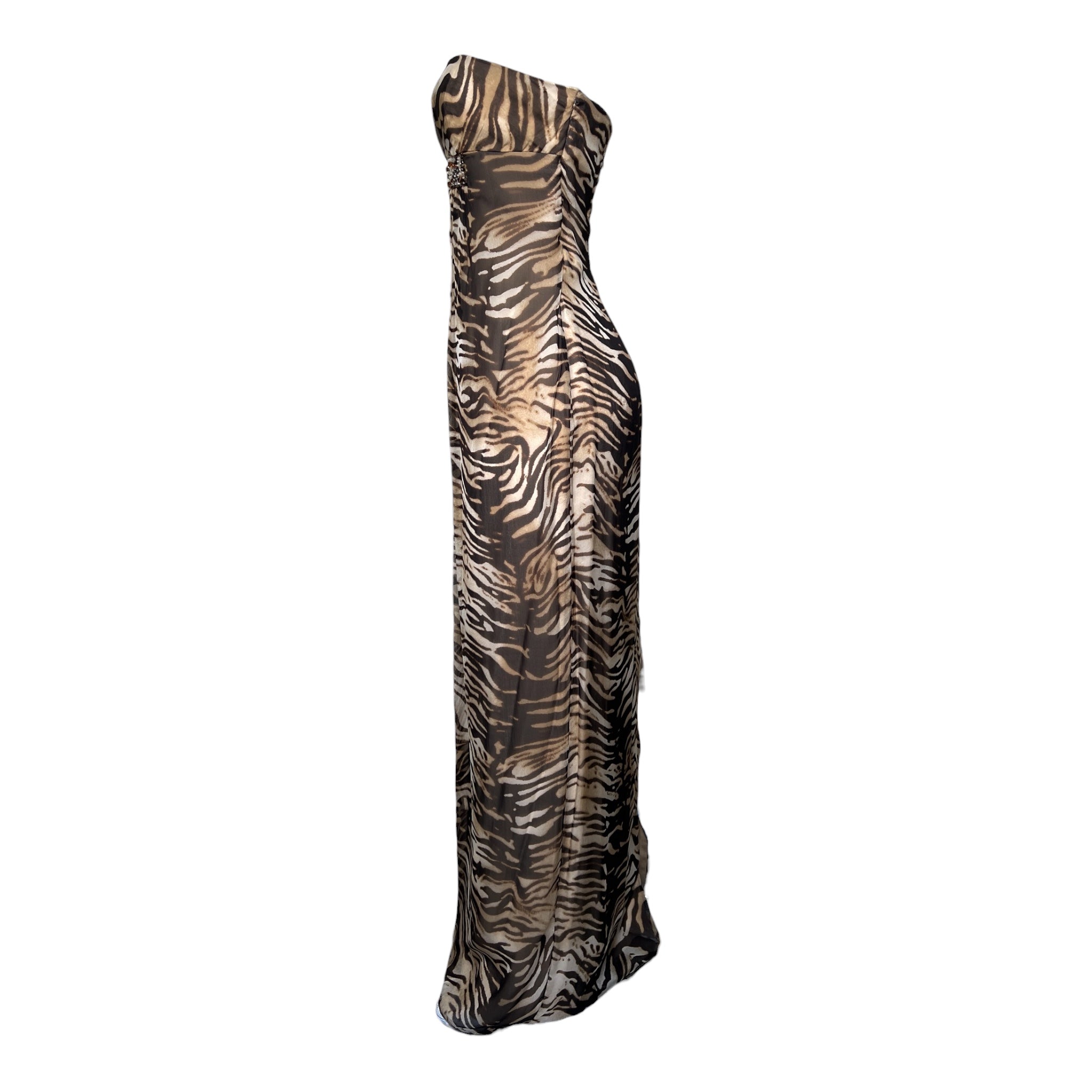 Shawn Ray Fons 2010s Brown Tiger Striped Strapless Gown, side 2