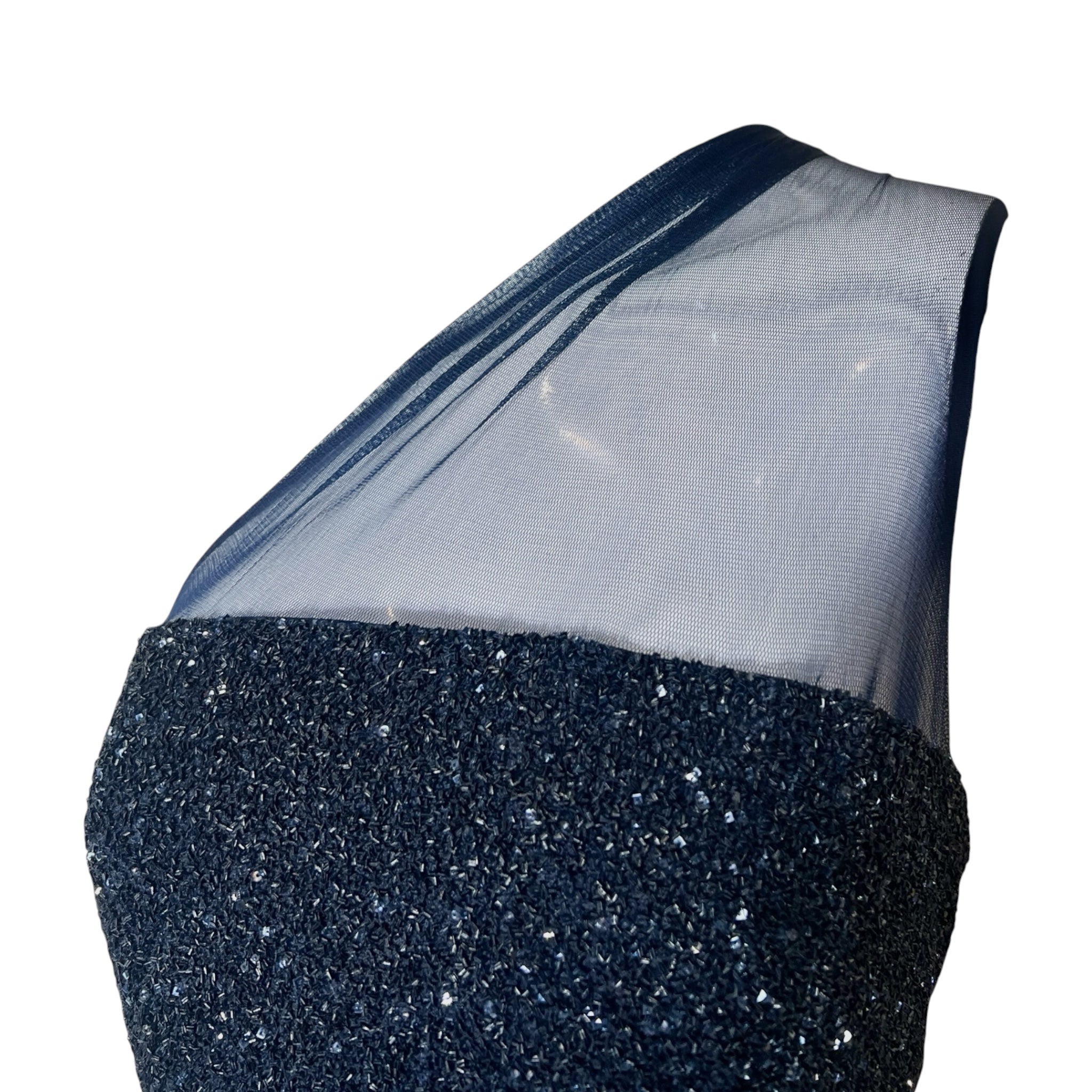Germán Valdivia 2010s Midnight Blue Beaded One Shoulder Dress, top
