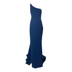 Ramona Keveža 2020s Navy Crepe One-Shoulder Gown