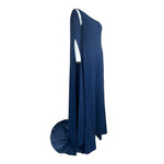Ramona Keveža 2020s Navy Crepe One-Shoulder Gown w/scarf slight side