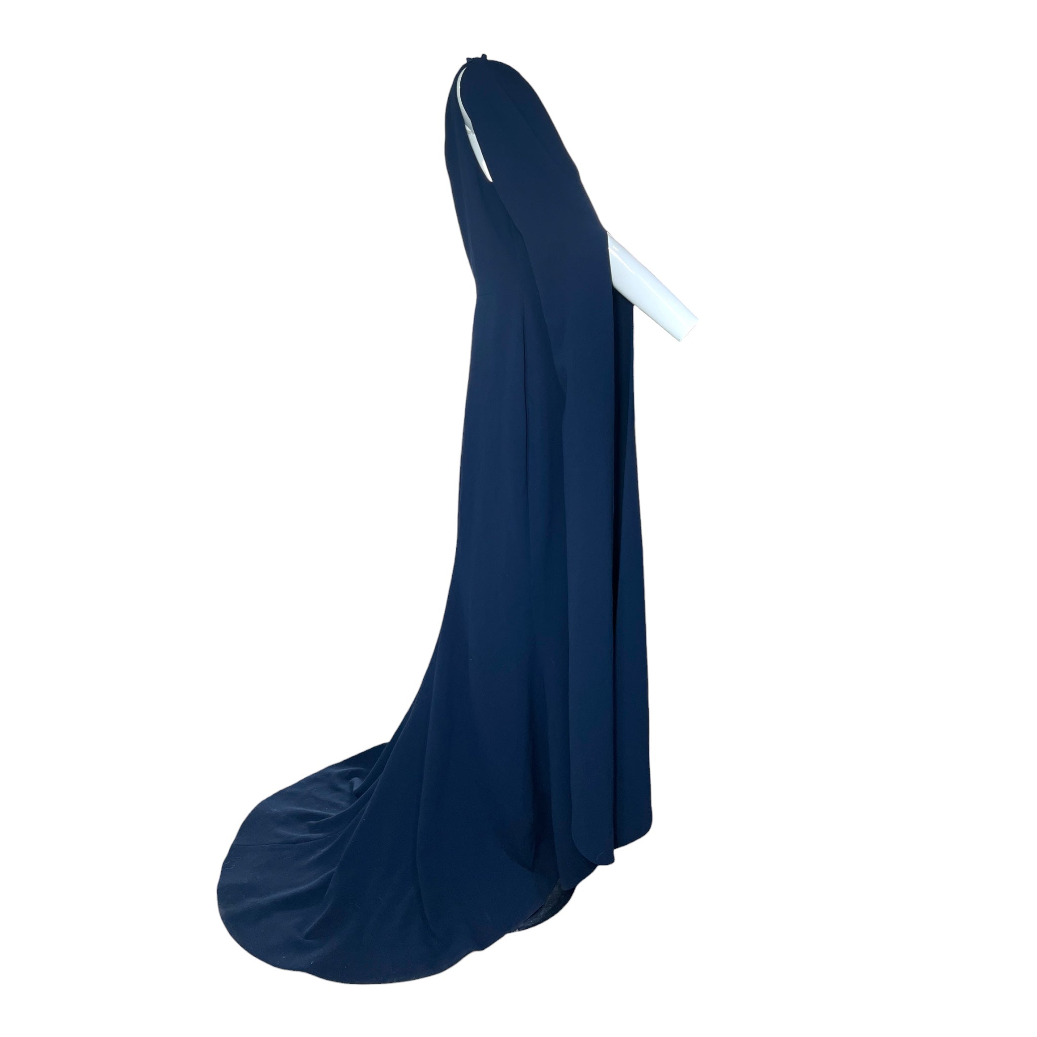 Ramona Keveža 2020s Navy Crepe One-Shoulder Gown, slight side w/scarf