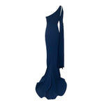 Ramona Keveža 2020s Navy Crepe One-Shoulder Gown, back