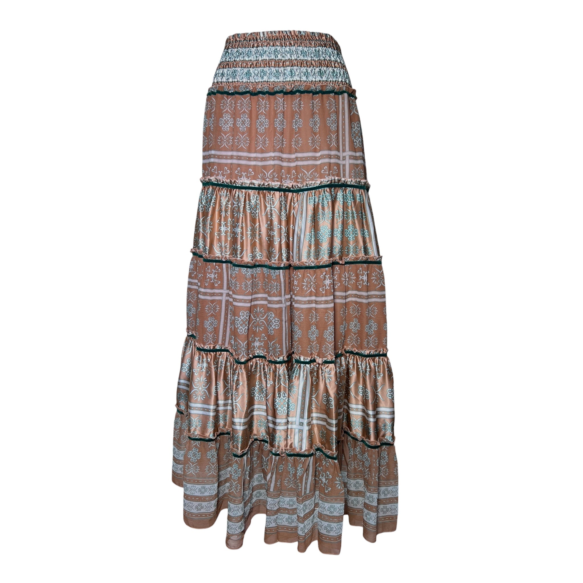  Lolita Jaca 2020s Bohemian Silk Tiered Maxi Skirt