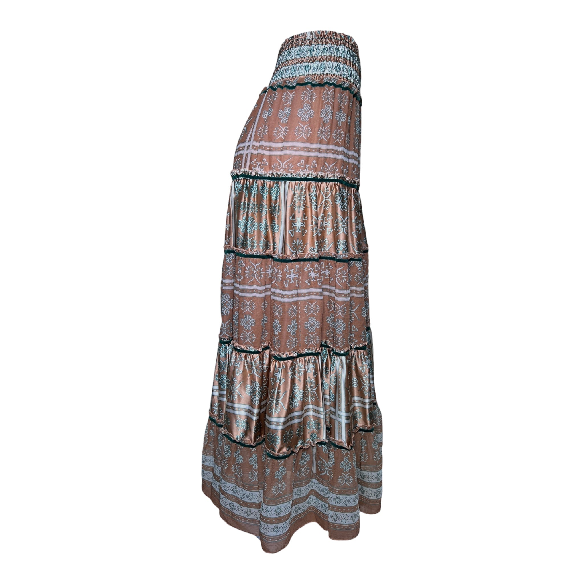  Lolita Jaca 2020s Bohemian Silk Tiered Maxi Skirt, side