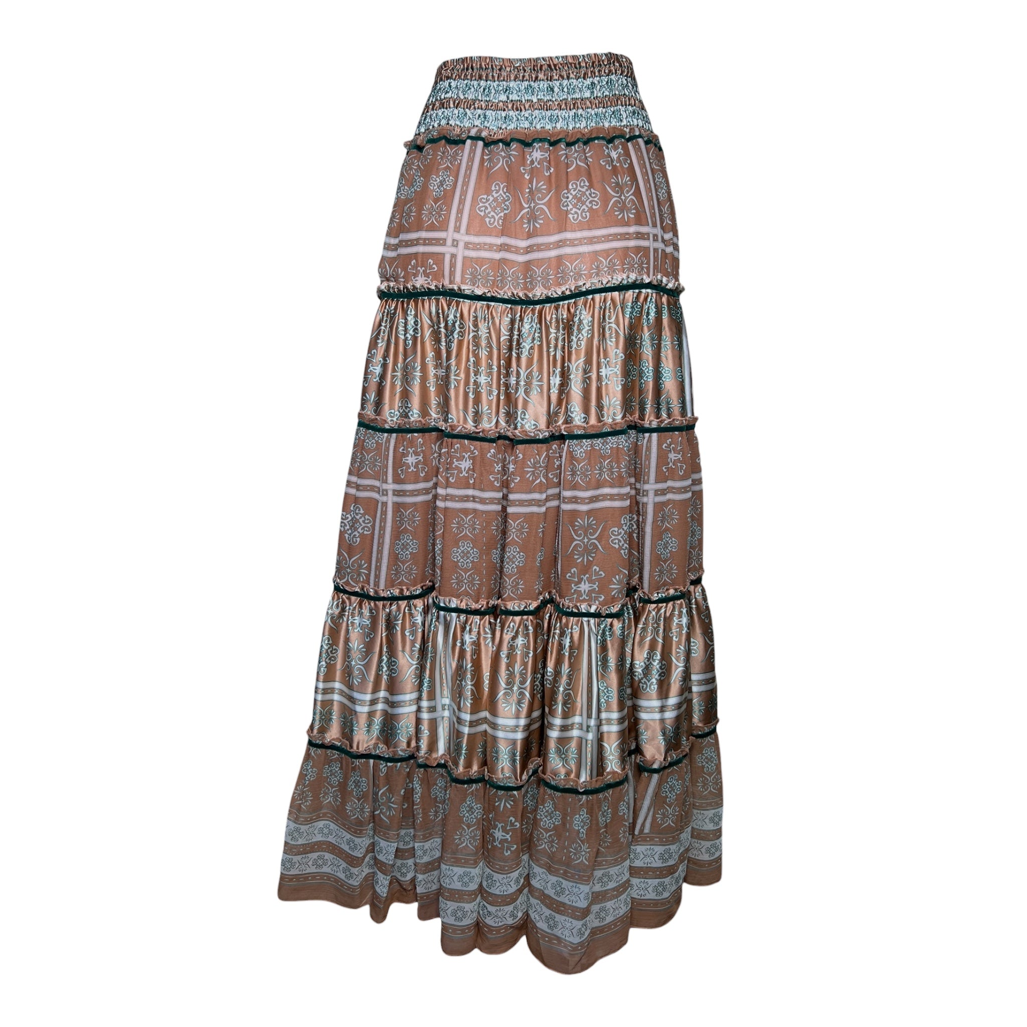  Lolita Jaca 2020s Bohemian Silk Tiered Maxi Skirt, back
