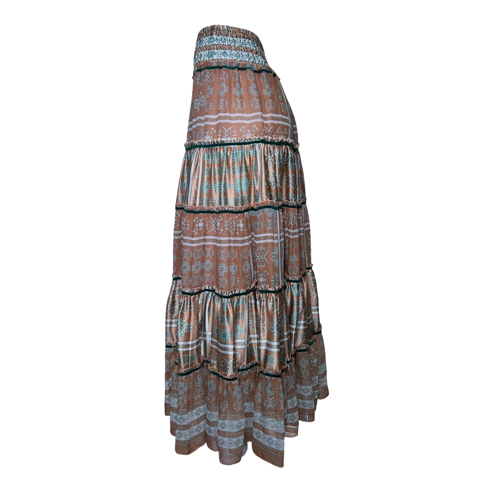  Lolita Jaca 2020s Bohemian Silk Tiered Maxi Skirt, side 2