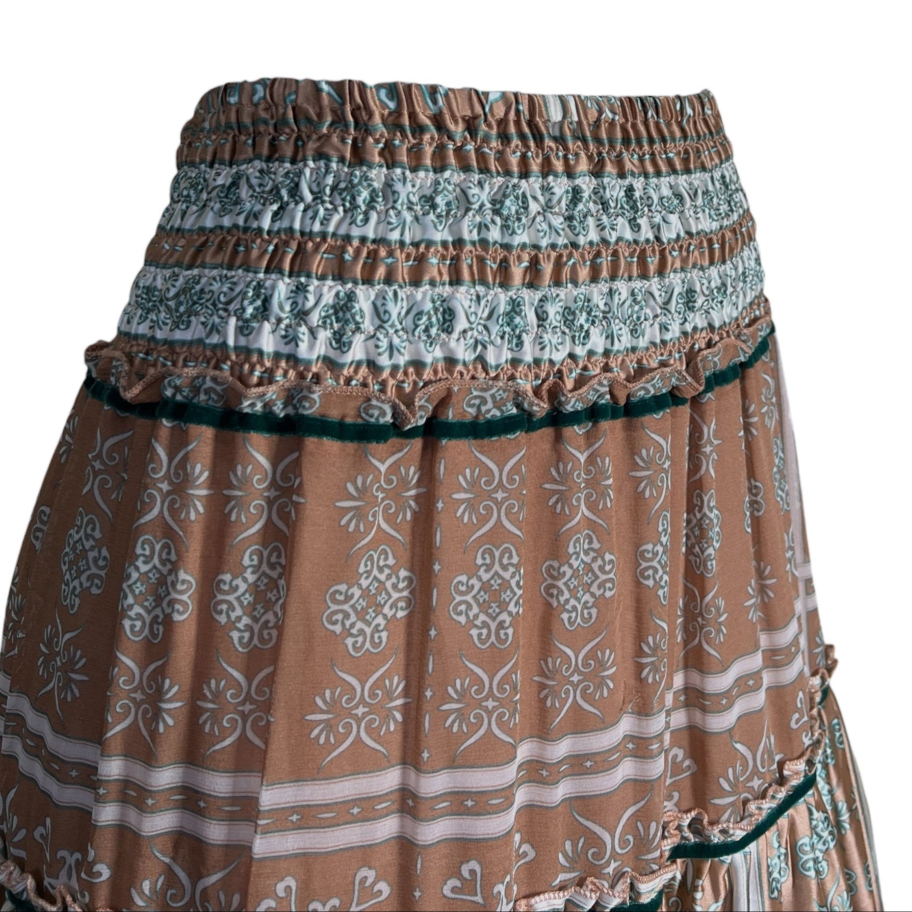  Lolita Jaca 2020s Bohemian Silk Tiered Maxi Skirt, waist