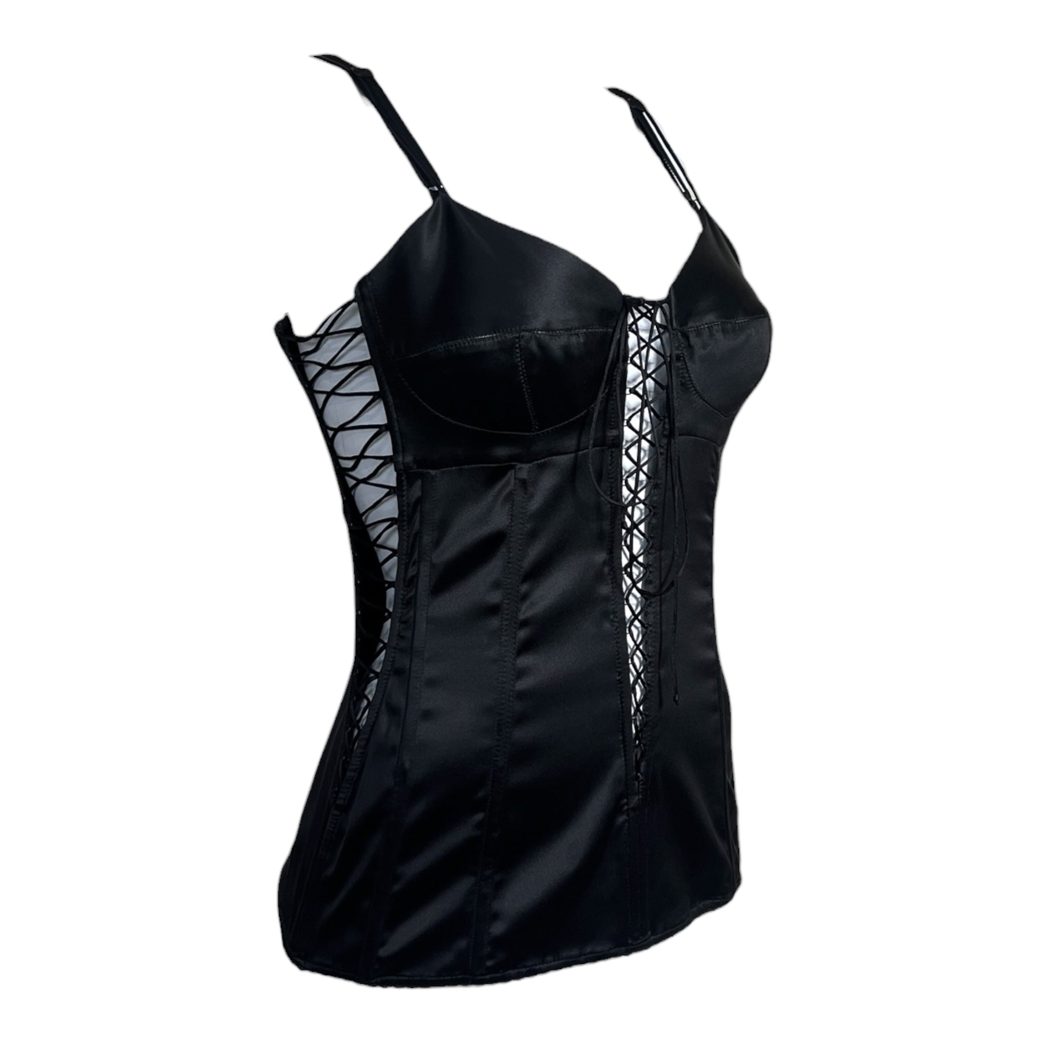 Dolce & Gabbana S/S 2003 Black Satin Corset Top, slight side