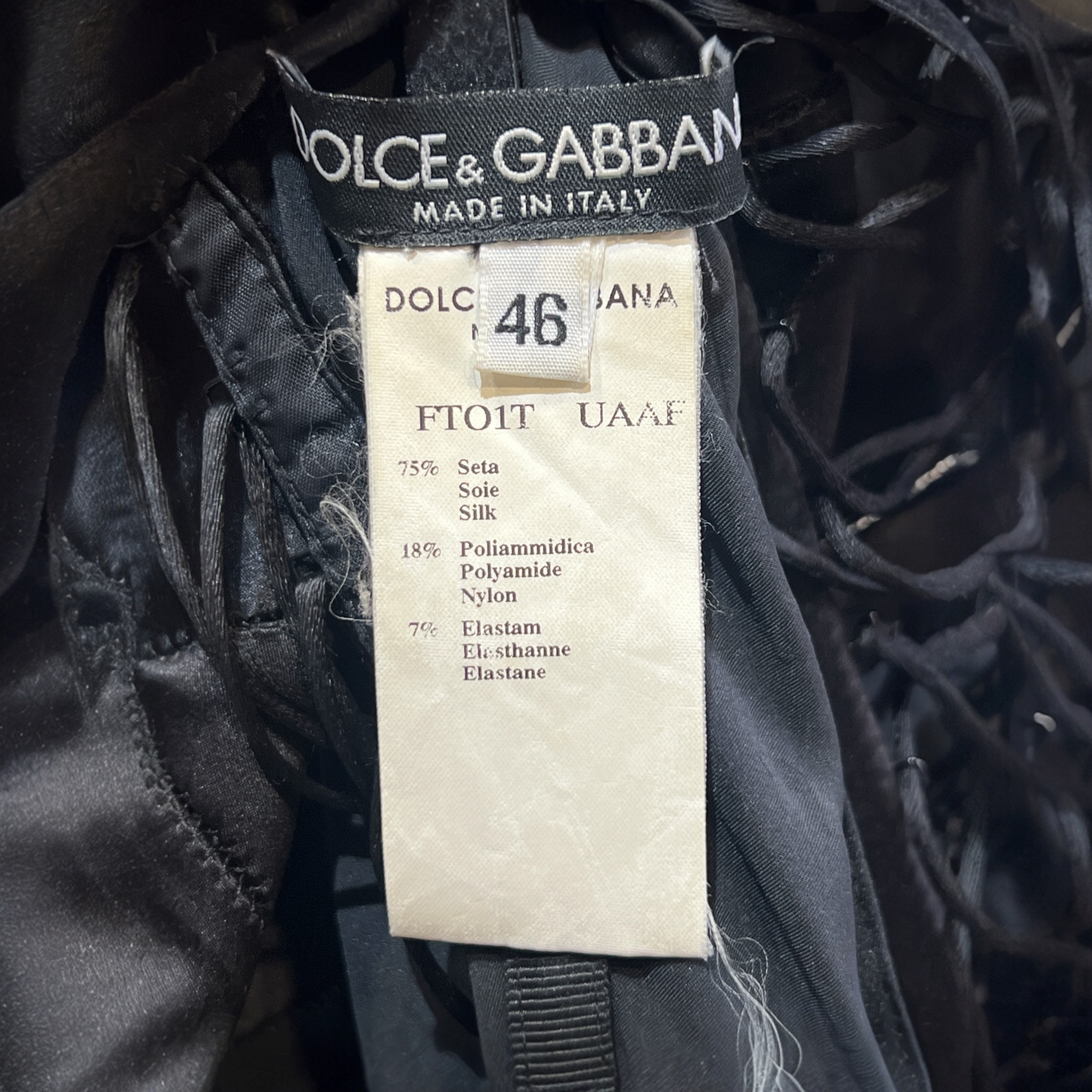 Dolce & Gabbana S/S 2003 Black Satin Corset Top, label