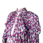 Studio Fong Leng 1980s Chiffon Purple Butterfly Blouse, neck