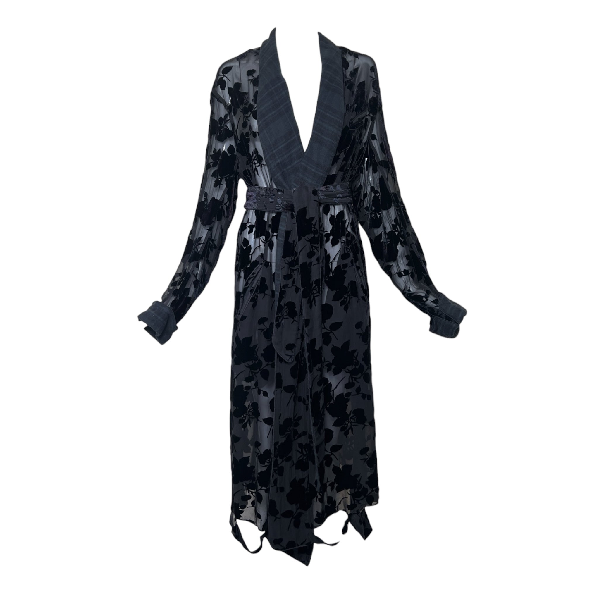 R13 2020s Devoré Velvet Flannel Trim Smoking Robe or Coat