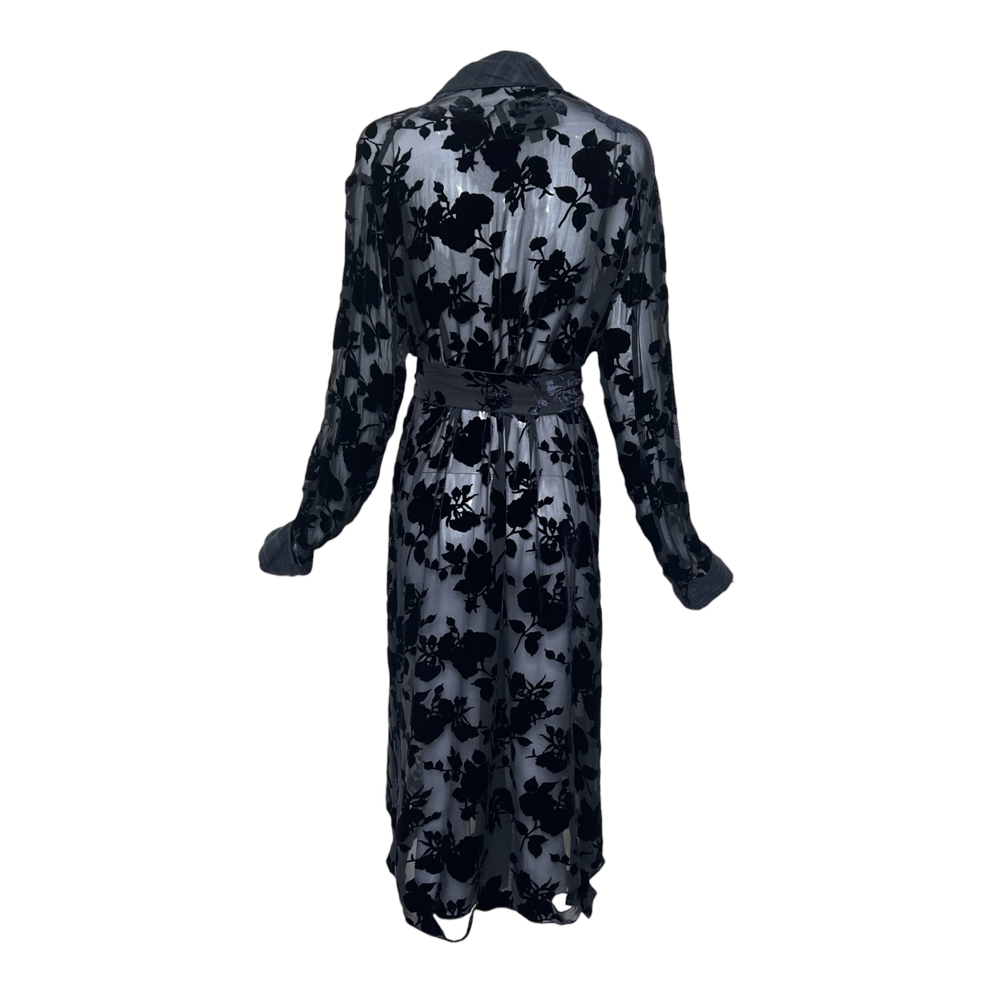 R13 2020s Devoré Velvet Flannel Trim Smoking Robe or Coat, back