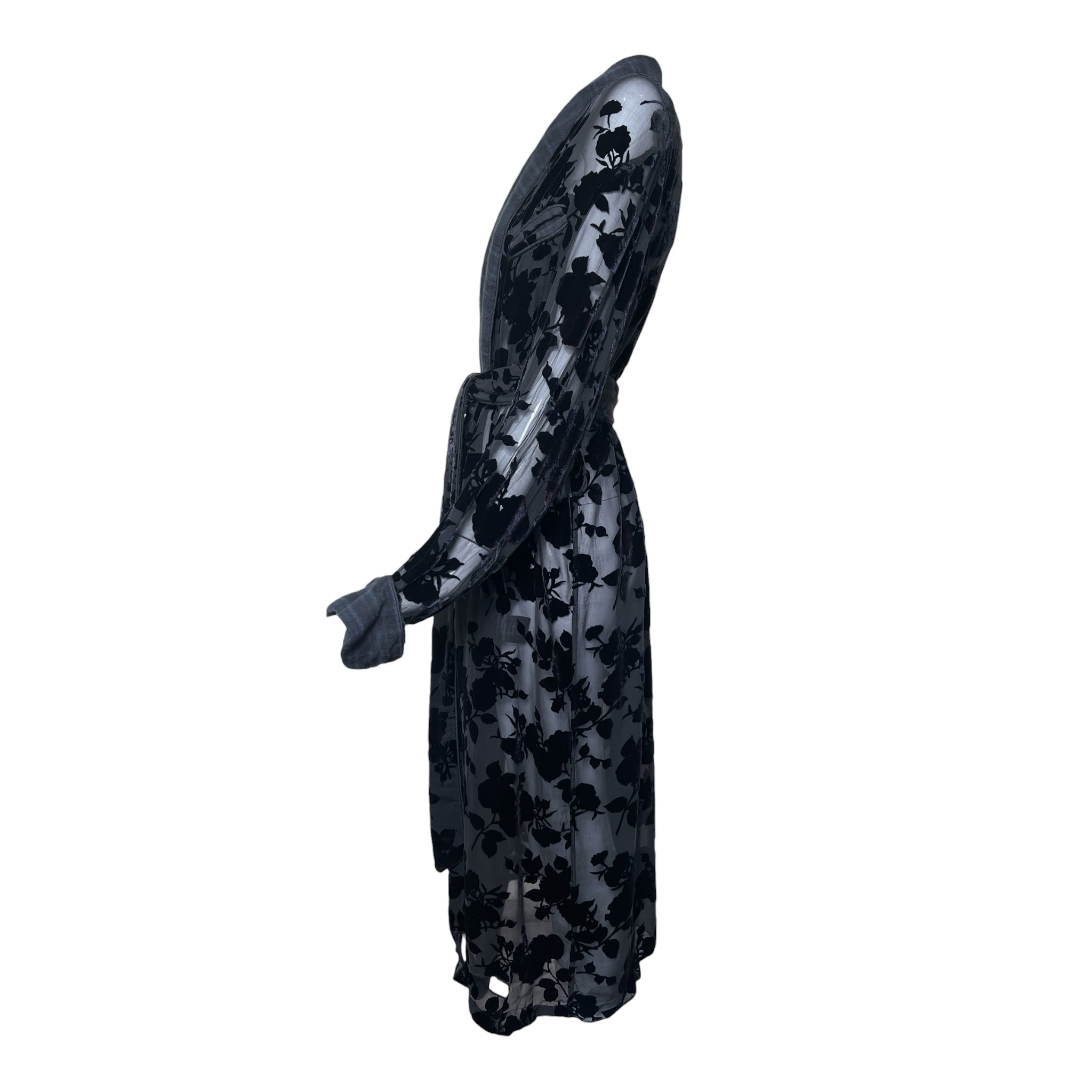 R13 2020s Devoré Velvet Flannel Trim Smoking Robe or Coat, side 2