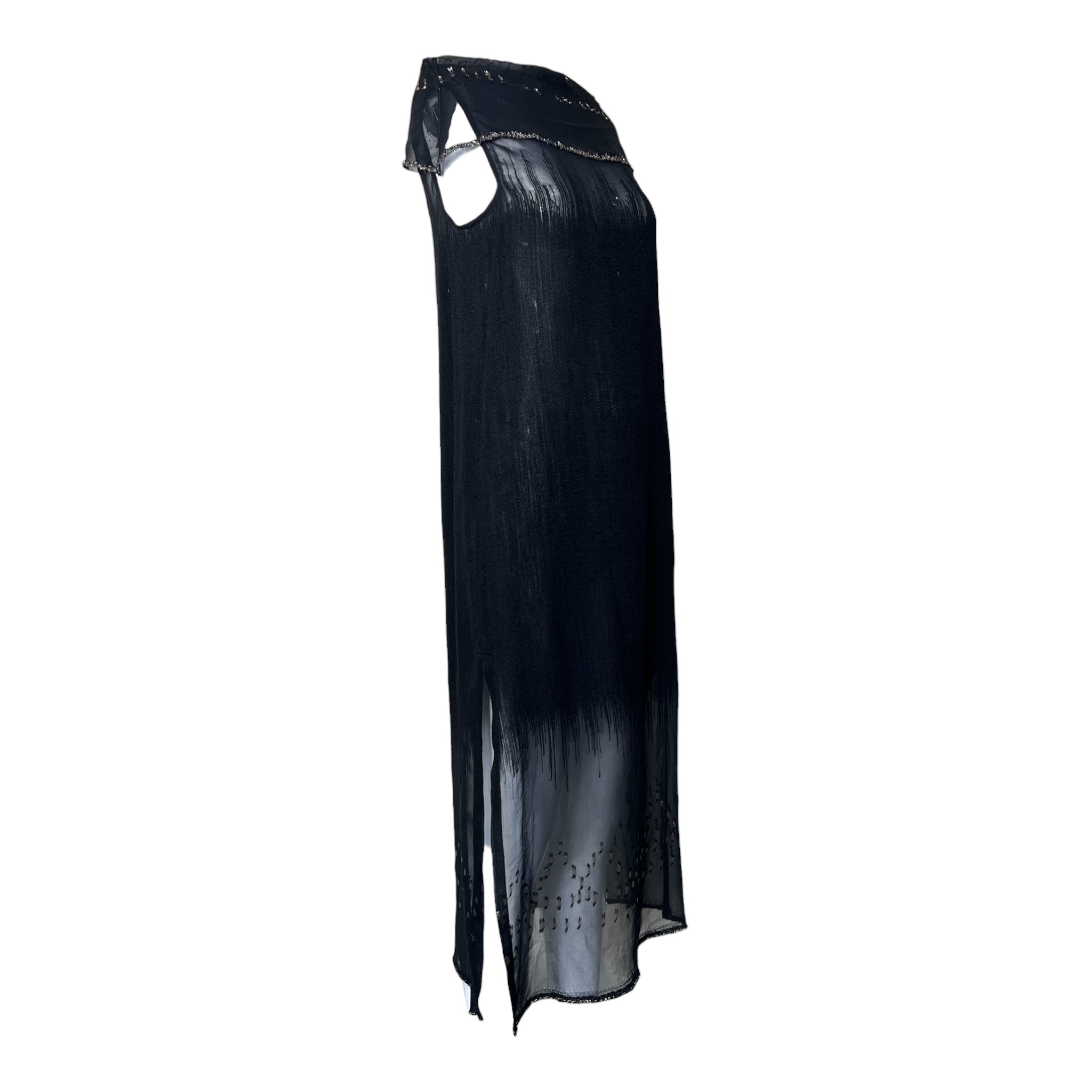 Joan Vass 1990s Unique Chiffon Dress Pant Ensemble, tunic side