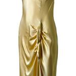 2000's Yellow Silk Satin Partial Bias Cut Gown, detail