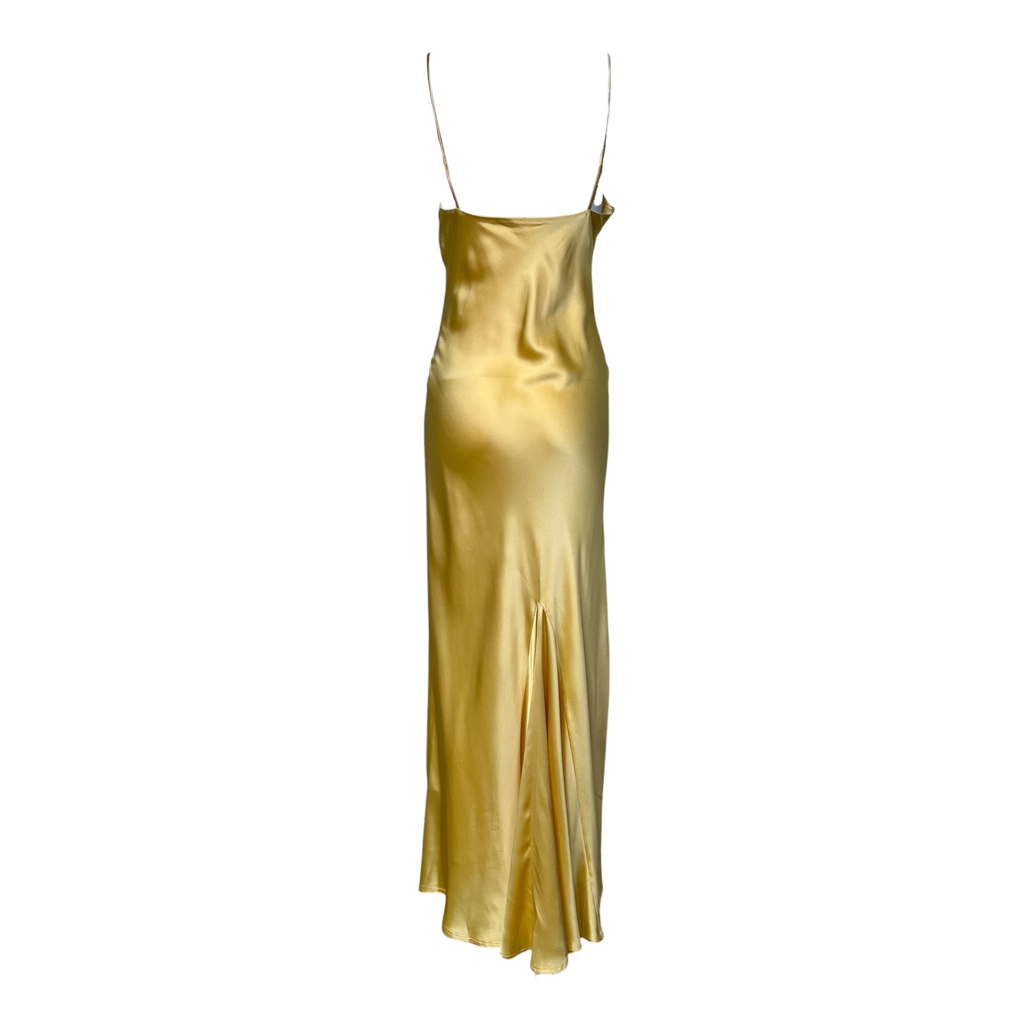 2000's Yellow Silk Satin Partial Bias Cut Gown, back