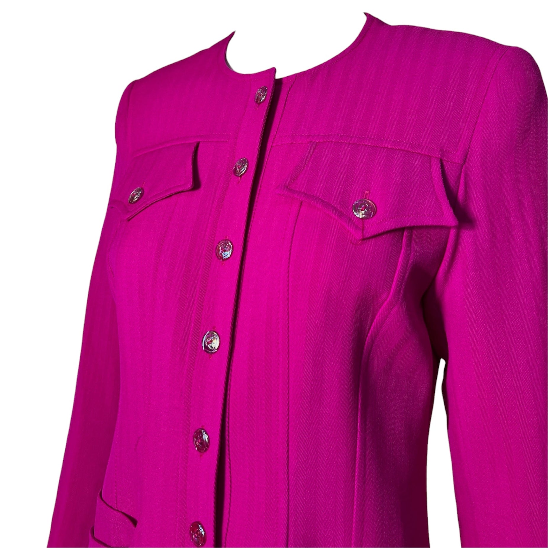 Christian Lacroix 1990s Hot Pink Skirt Suit, jacket detail