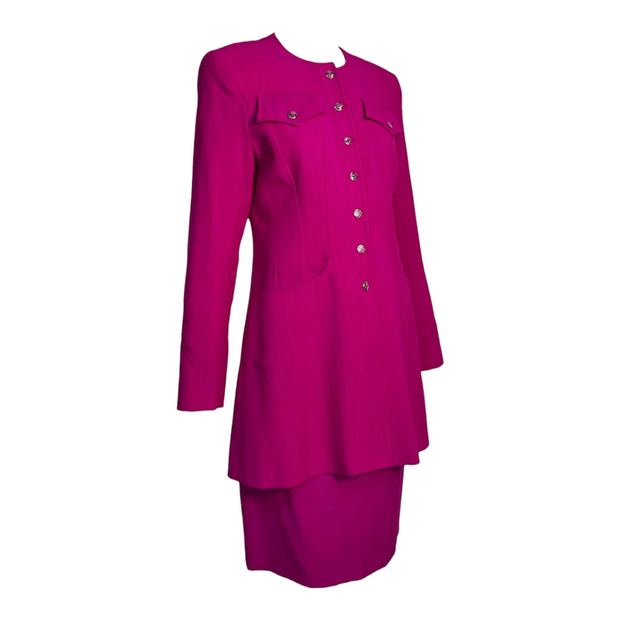 Christian Lacroix 1990s Hot Pink Skirt Suit, slight side