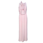 1990's Pale Pink Silk Chiffon Goddess Gown with Tie Neck Scarf, without