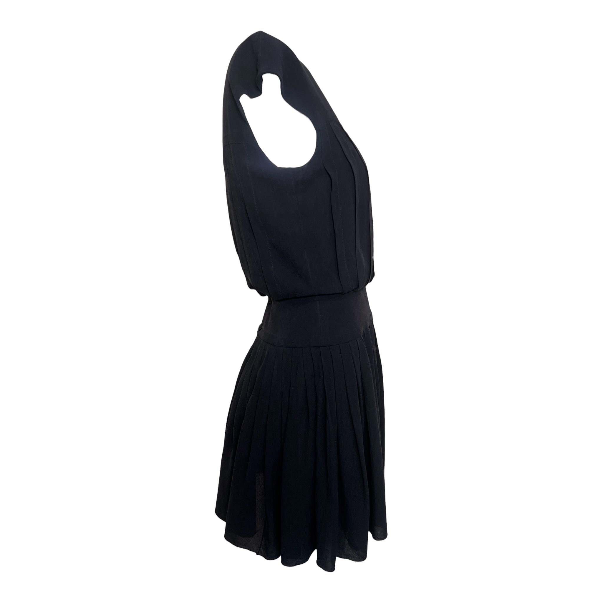 Chanel S/S 2007 Midnight Blue Crepe Chiffon Pleated Mini Dress, side