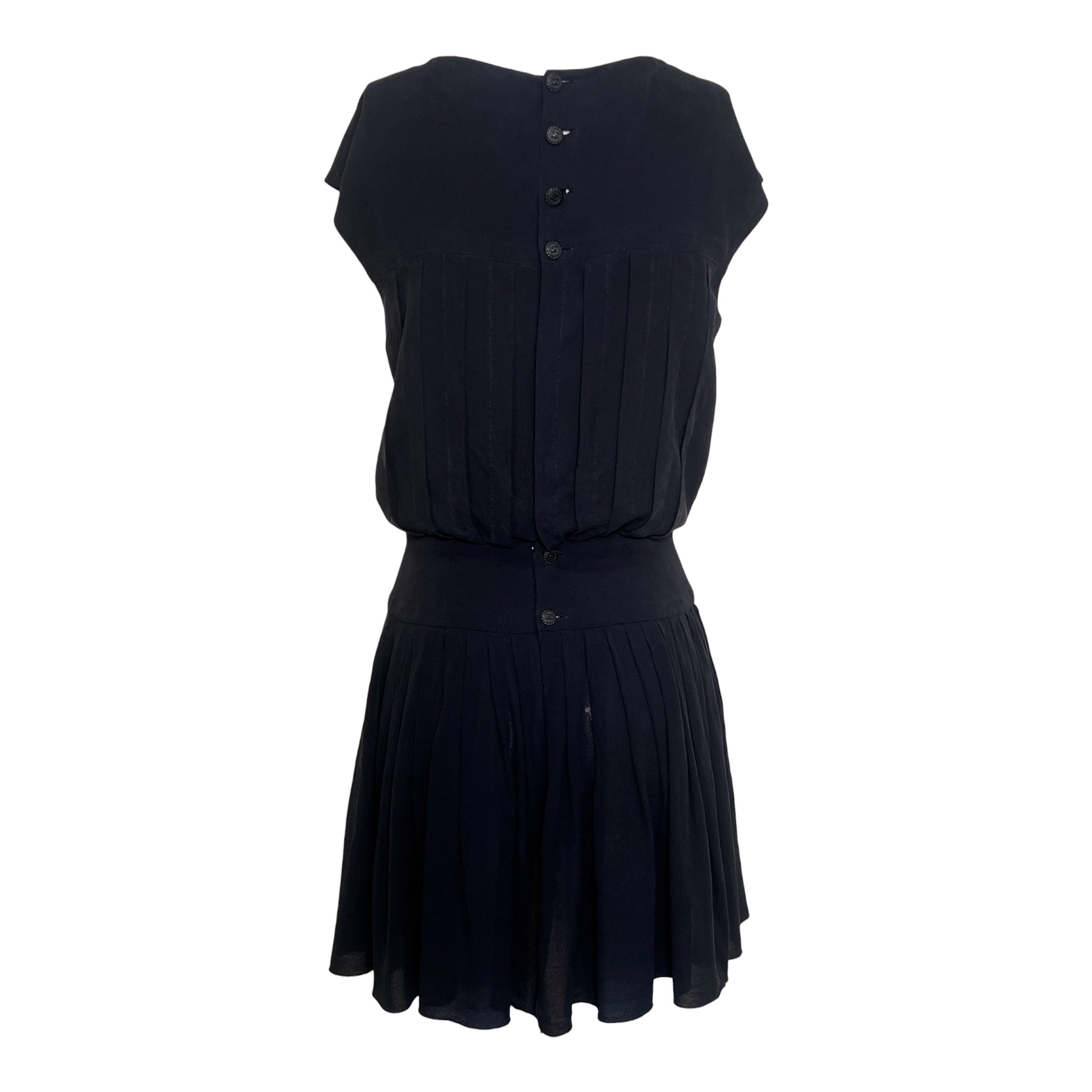 Chanel S/S 2007 Midnight Blue Crepe Chiffon Pleated Mini Dress, back