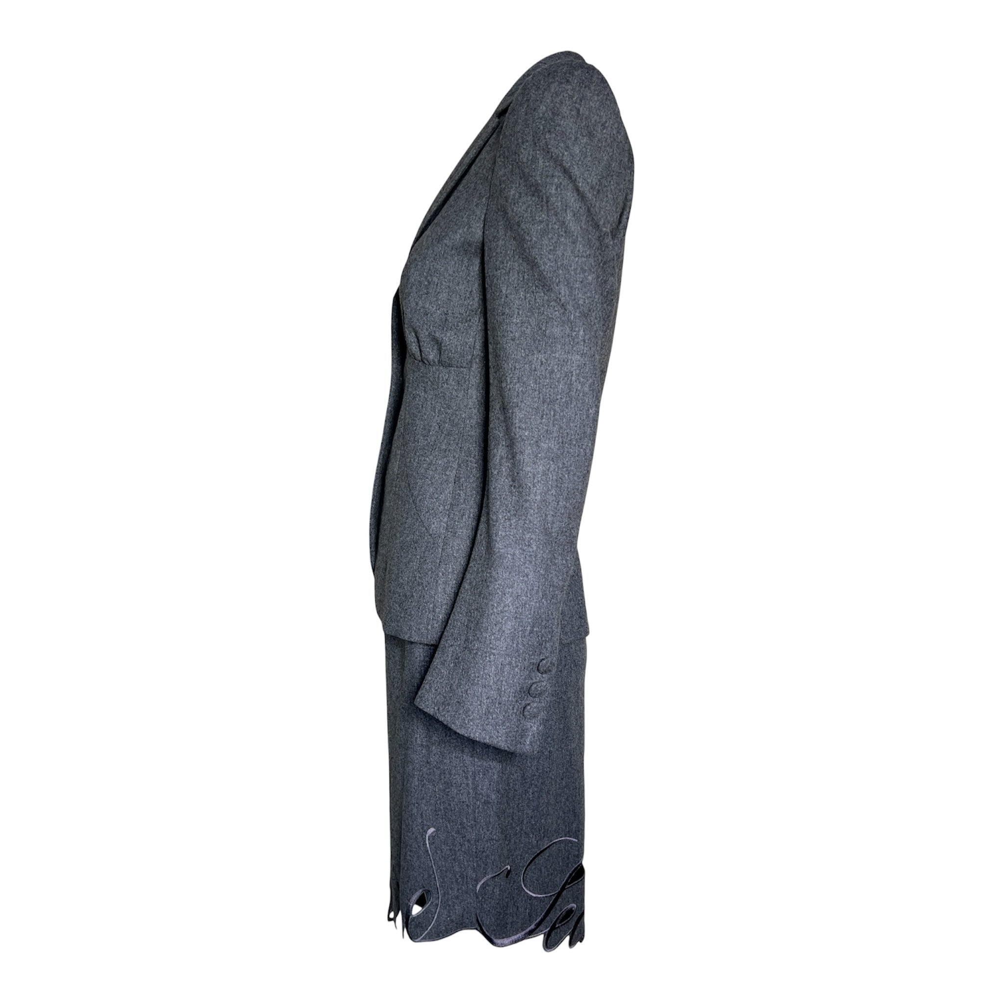 Moschino Couture 1990's Grey "Secret Desire" Skirt Suit, side 2