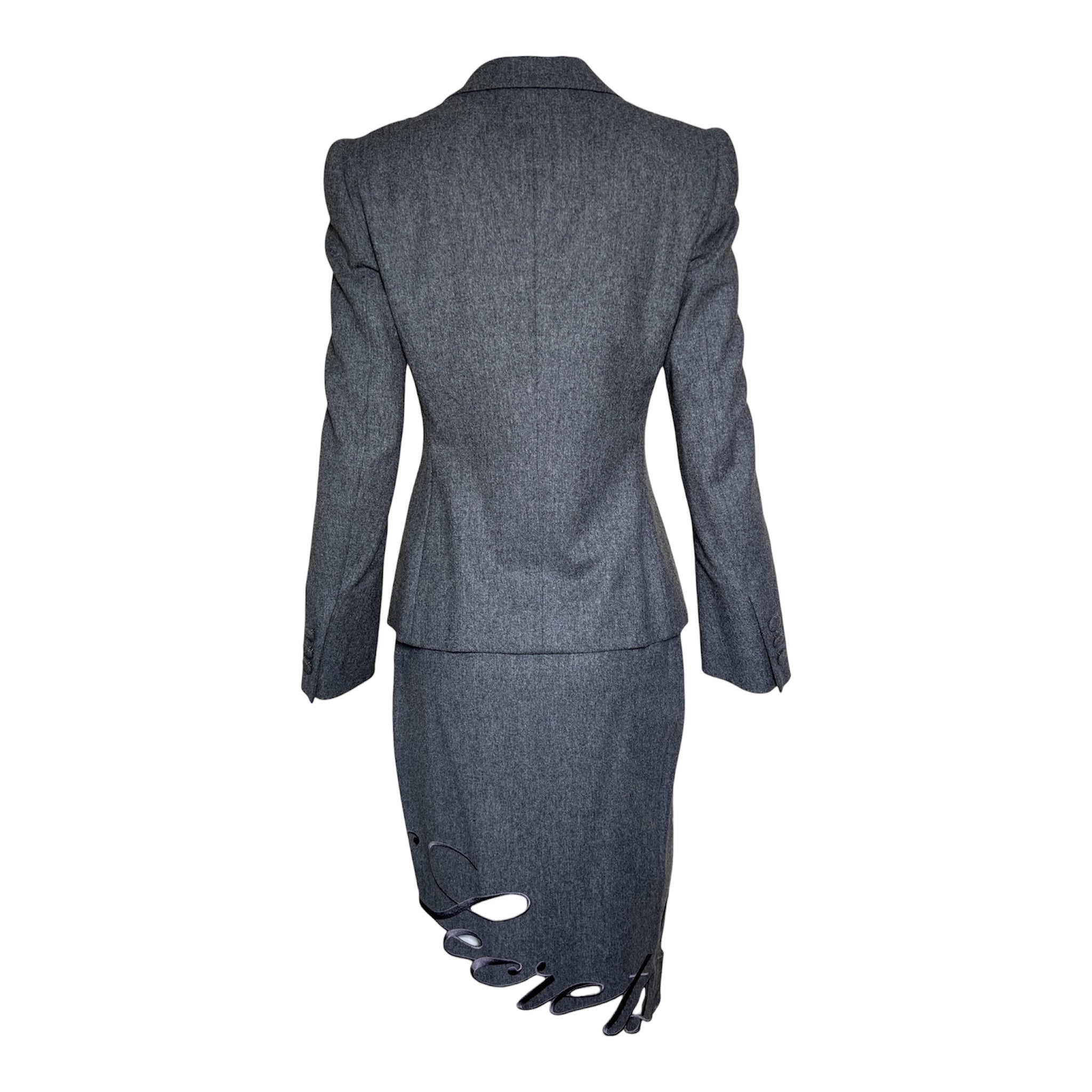 Moschino Couture 1990's Grey "Secret Desire" Skirt Suit, back