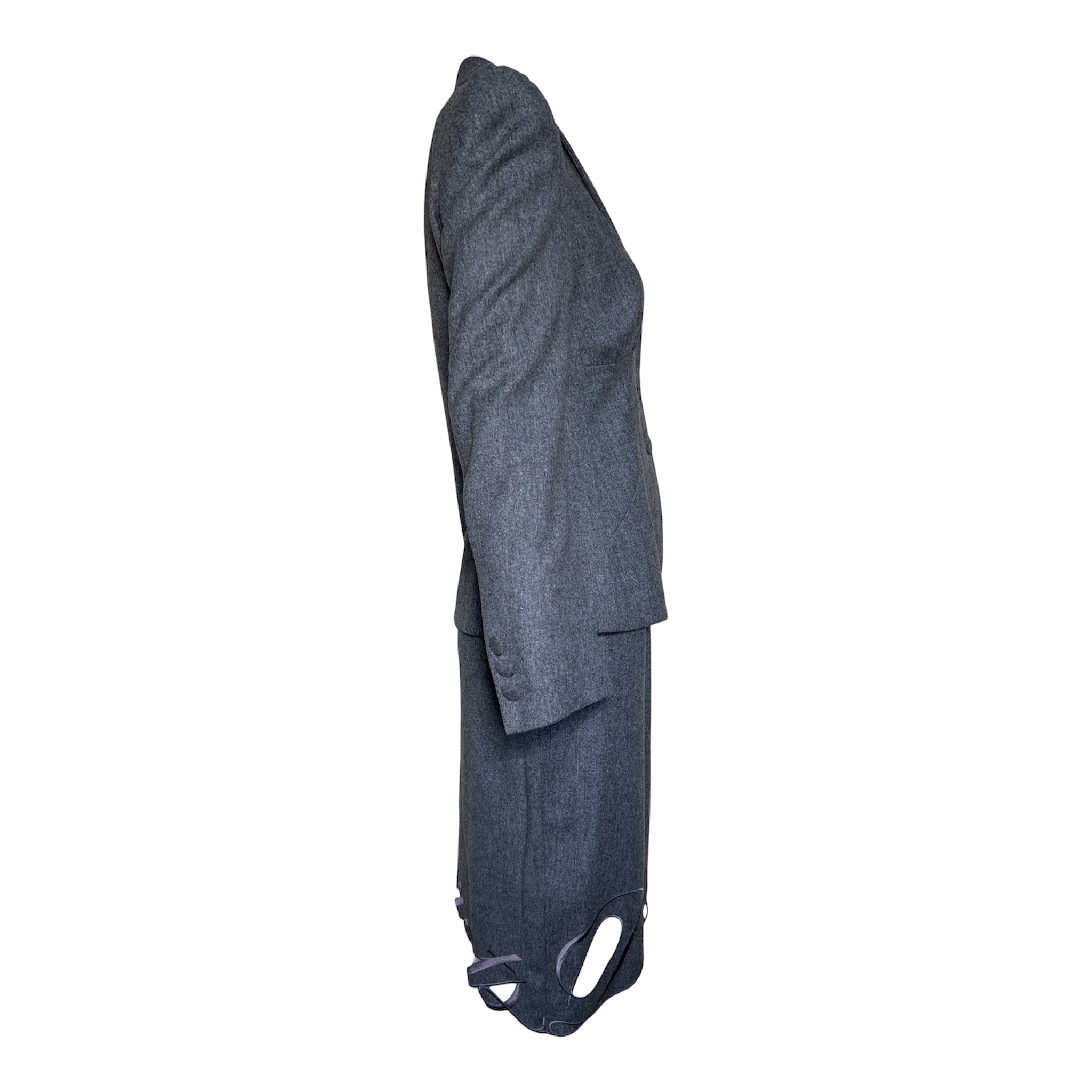 Moschino Couture 1990's Grey "Secret Desire" Skirt Suit, side