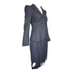 Moschino Couture 1990's Grey "Secret Desire" Skirt Suit, slight side