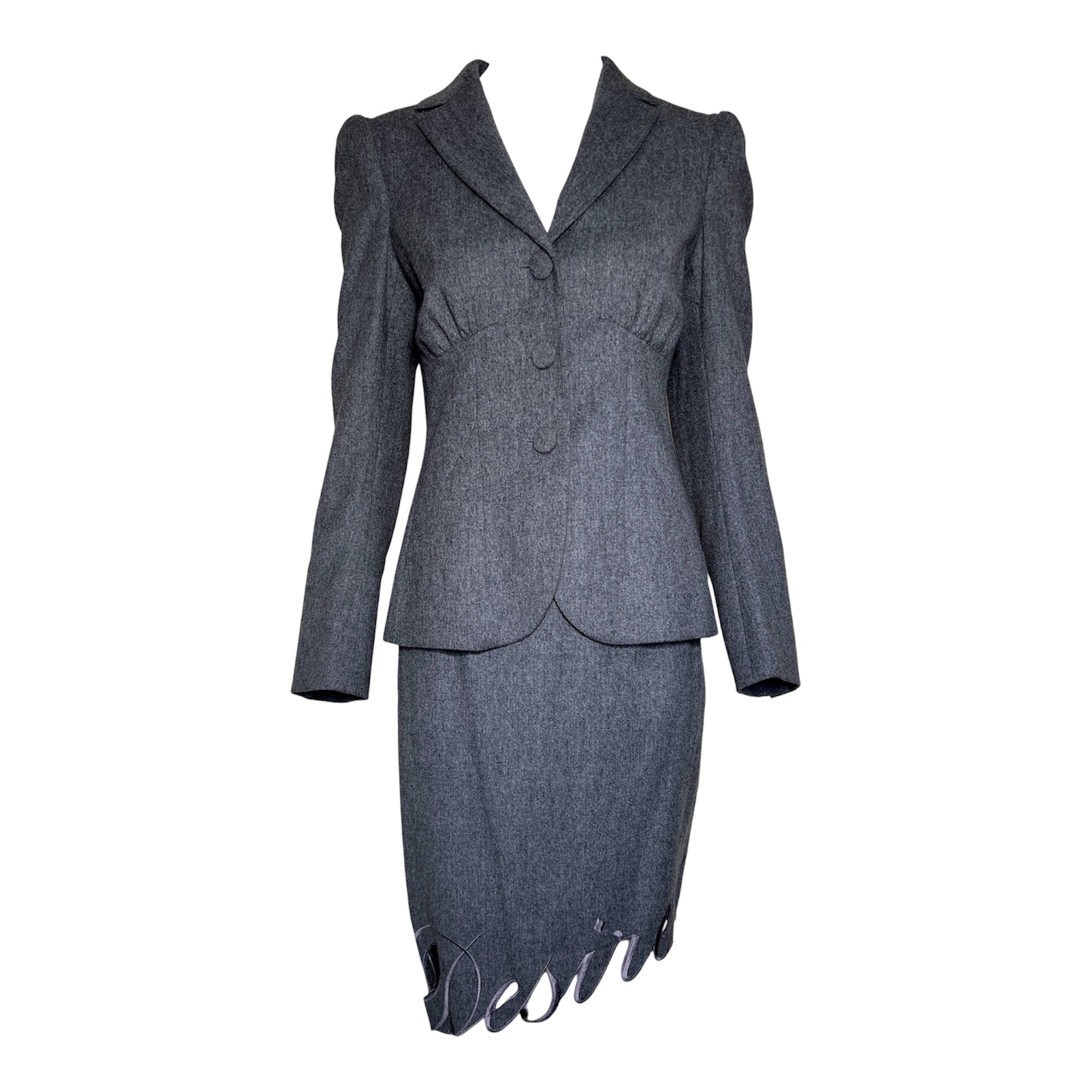 Moschino Couture 1990's Grey "Secret Desire" Skirt Suit