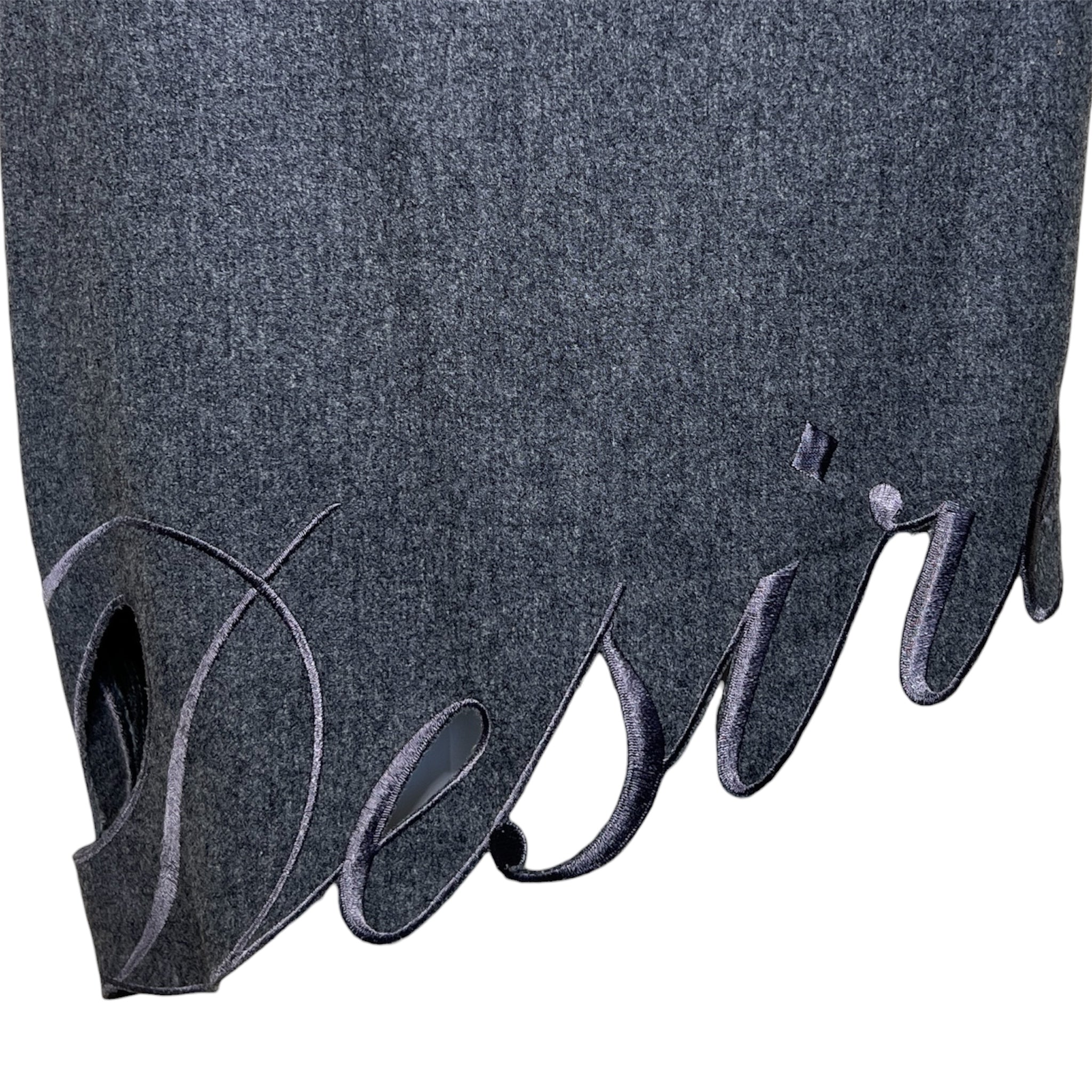 Moschino Couture 1990's Grey "Secret Desire" Skirt Suit, desire hem