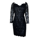 Saint Laurent 1980s Black Sequin and Lace Off Shoulder Mini Dress
