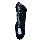 Saint Laurent 1980s Black Sequin and Lace Off Shoulder Mini Dress, right side