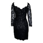 Saint Laurent 1980s Black Sequin and Lace Off Shoulder Mini Dress, back